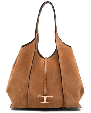 Tod's T Timeless Medium Leren Tote Bag - Bruin