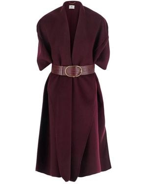 Elisabetta Franchi Bordeaux Coat With V Neck And Belt - Purple