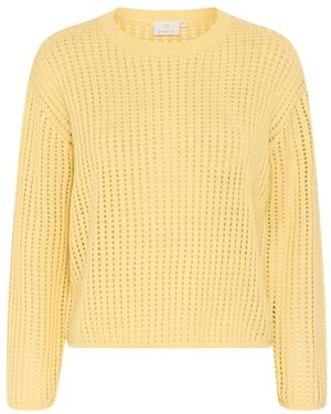Kaffe Gestreifter Pullover - Gelb