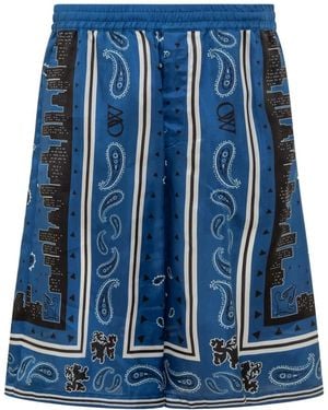 Off-White c/o Virgil Abloh Off- Nautical Viscose Bermuda Shorts With Print - Blue