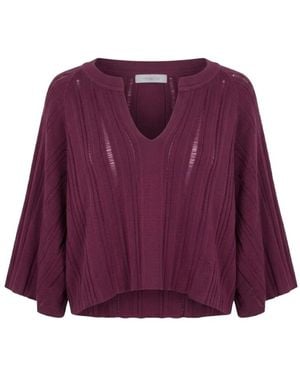 Malo Cropped Trui Met Verticale Ribbel - Paars