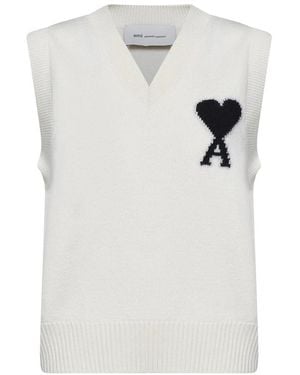 Ami Paris V-Neck Knitwear - Blanco