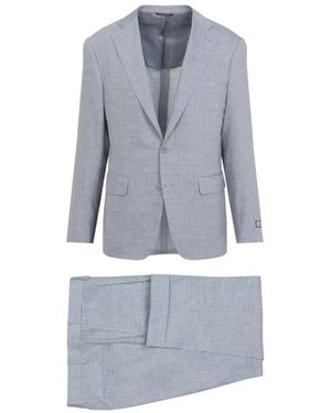 Canali Kostuums ,Blauw ,Wol Linnen En Wollen Pak