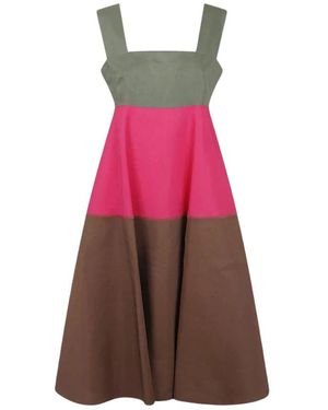 Marni Colorblock Square Neck Midi Jurk - Bruin