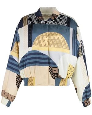 Fendi Omkeerbare Satijnen Bomberjack Patchwork Stijl - Blauw