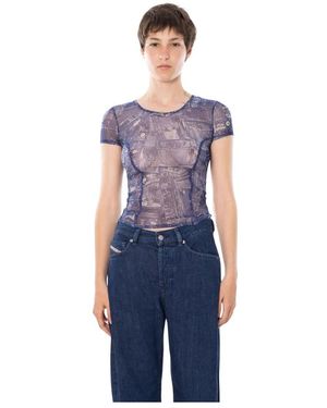 DIESEL Tops ,Blauw ,Denim Kasia-Dnm Printed Stretch Tee
