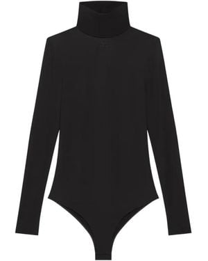 Courreges Tops ,Zwart ,Tweed Jersey Mockneck Bodysuit