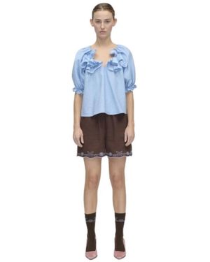 Stine Goya Top Met Pofmouwen En Bloemendetails - Blauw