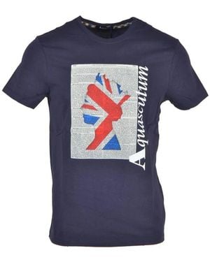 Aquascutum Blau Bedrucktes Rundhals-T-Shirt