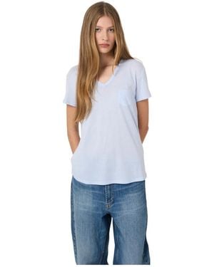 Repeat Cashmere V-Ausschnitt T-Shirt Mit Brusttasche - Blau