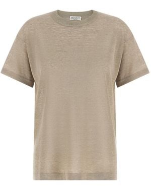 Brunello Cucinelli Truien & Vesten ,Linnen Dazzling Collar Crewneck - Naturel