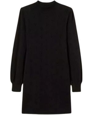 Twinset Kleedjes ,Zwart ,Jurk Met Hoge Hals Hartjesprint Pofmouwen