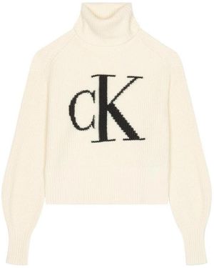 Calvin Klein Blown Up Ck Loose Sweater Contra - Weiß
