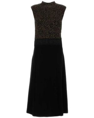 Prada Textured Strick Oberteil Midi Kleid - Schwarz