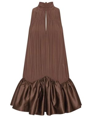 ROTATE BIRGER CHRISTENSEN Gathered Sleeveless Mini Dress With Ruffled Hem And Tied Bow - Brown