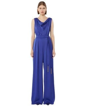 Max Mara Jumpsuits & Playsuits ,Blauw ,Polyester Jumpsuit Met Ceintuur En Kimono Mouwen