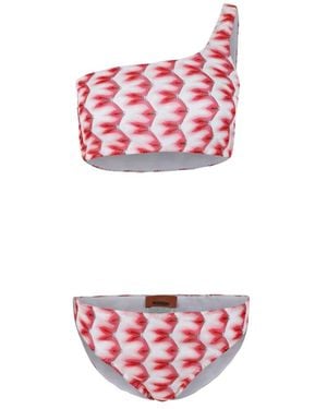 Missoni Badmode ,Veelkleurig ,Bikini Met Één Schouderband En Chevron-Patroon - Rood