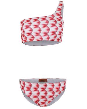 Missoni Badmode ,Veelkleurig ,Bikini Met Één Schouderband En Chevron-Patroon - Rood