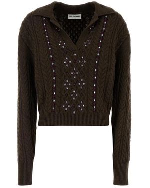 Des Phemmes Kabel Gebreide Polo Sweater Met Lange Mouwen - Zwart