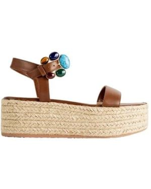 Gianvito Rossi Riemchen-Sandalen Mit Seil- Und Lederplateau - Mettallic