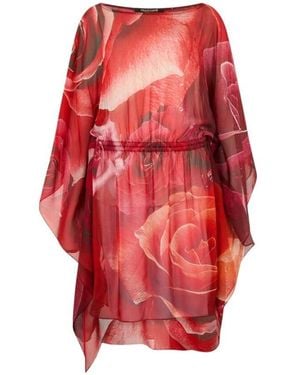 Roberto Cavalli Seidenkaftan Mit Gartenrosenmuster - Rot