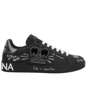 Dolce & Gabbana Krone graffiti low-top sneakers - Schwarz