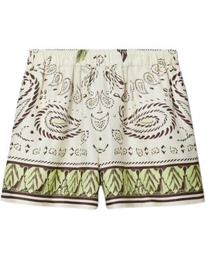 Tory Burch Zijdezijden Camp Shorts - Naturel