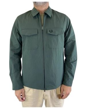 Fred Perry Grünes Hemd Mit Reißverschluss