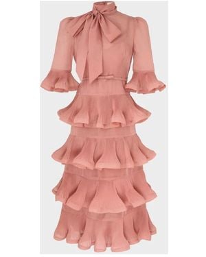 Zimmermann Pleated Frill Midi Dress - Roze