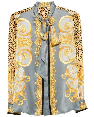 Versace Overhemden ,Grijs ,Zijden Blouse - Geel