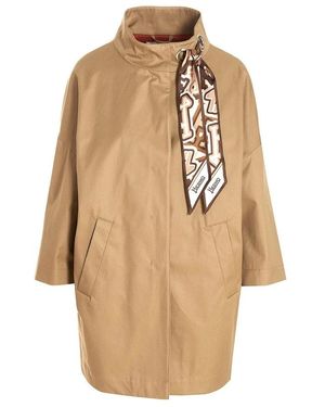 Herno Jassen ,Bruin ,Katoen Trenchcoat Met Sjaaldetail - Naturel