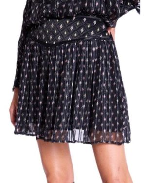 Berenice Einzigartiger eleganter kurzer rock mit satin taille - Schwarz