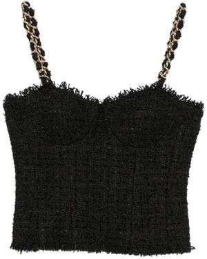 Balmain Tweed-Oberteil Mit Kettenriemen - Schwarz