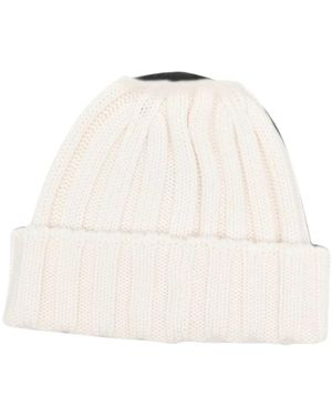 Woolrich Accessoires ,Wit ,Wol Gebreide Muts Met Logo-Patch - Naturel
