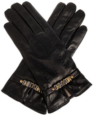 Moschino Lederhandschuhe Mit Logo - Schwarz