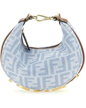 Fendi O'Lock Monogram Denim Schultertasche - Blau