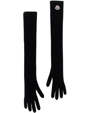 Moncler Accessoires ,Zwart ,Wol Wollen Gebreide Handschoenen Logo Patch
