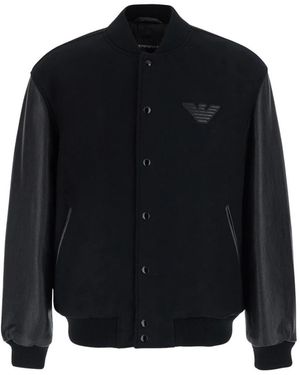Emporio Armani Jassen ,Zwart ,Wol Wollederen Bomberjack - Blauw