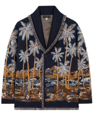 Alanui Truien & Vesten ,Veelkleurig ,Jacquard Gebreide Vest Met Sjaalkraag - Blauw