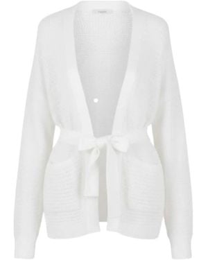 Twinset Truien & Vesten ,Wit ,Leer Tie-Waist Open Knit Cardigan
