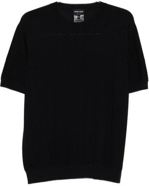 Giorgio Armani Chevron Zijde En Katoen Ronde Hals Trui - Zwart