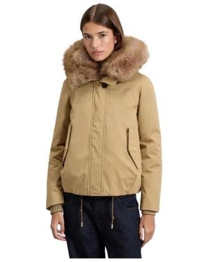 Woolrich Jassen ,Katoen Beste Katoenen Korte Parka Met Imitatiebont - Naturel