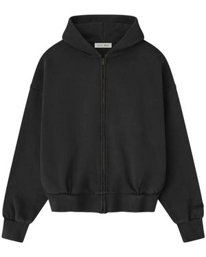 Fear Of God Bestickter Klassischer Hoodie Mit Durchgehendem Reißverschluss - Schwarz