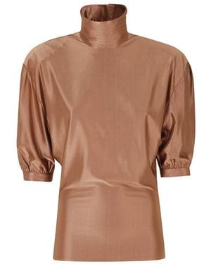 Rabanne Overhemden ,Bruin ,Gestructureerde Jersey Top Met Plooi Details