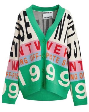 Essentiel Antwerp Truien & Vesten ,Veelkleurig ,Kreezer Jacquard Cardigan - Groen