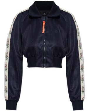Etro Hoodies & Sweatvesten ,Blauw ,Satijn Kort Sweatshirt Met Geborduurd Logo