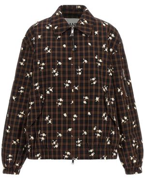 Ganni Yarn Dyed Check Flower Bomber - Zwart