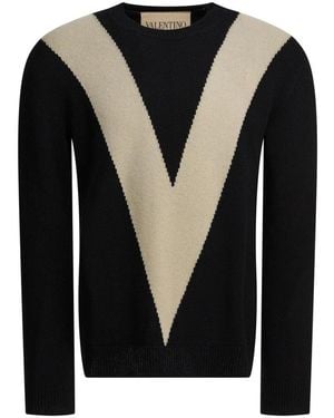 Valentino Wollen Trui Met Ingelegde V - Zwart