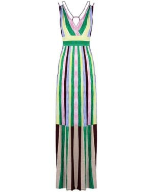PHO® Firenze Kleedjes ,Veelkleurig ,Polyester Gestreept Jurk Met V-Hals - Groen
