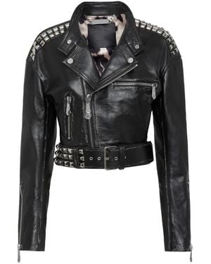 Philipp Plein Crop Lederjacke Mit Nieten - Schwarz